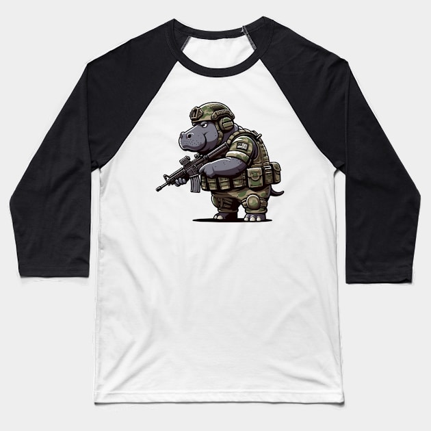 Tactical Hippo Baseball T-Shirt by Rawlifegraphic